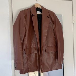 Princess Polly Faux Leather Blazer in Brown